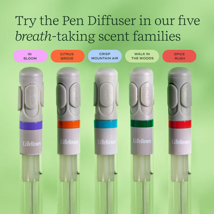 Pen Diffuser in Crisp Mountain Air Essential Oil Blends - Elegant 1.0mm Ballpoint Tip - Black Pen