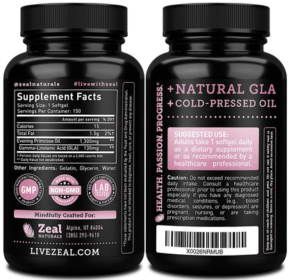 Evening Primrose Oil Capsules (150 Liquid Softgels | 1300mg) Premium Evening Primrose Oil – Natural