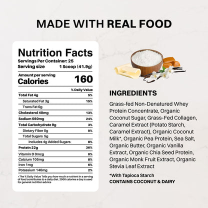 JUST INGREDIENTS Vanilla Bean Protein Powder – 20-Serving Blend with 100% Grass-Fed Whey & Organic Plant Proteins – Real Vanilla Bean & Cinnamon – Supports Muscle Recovery, Energy*