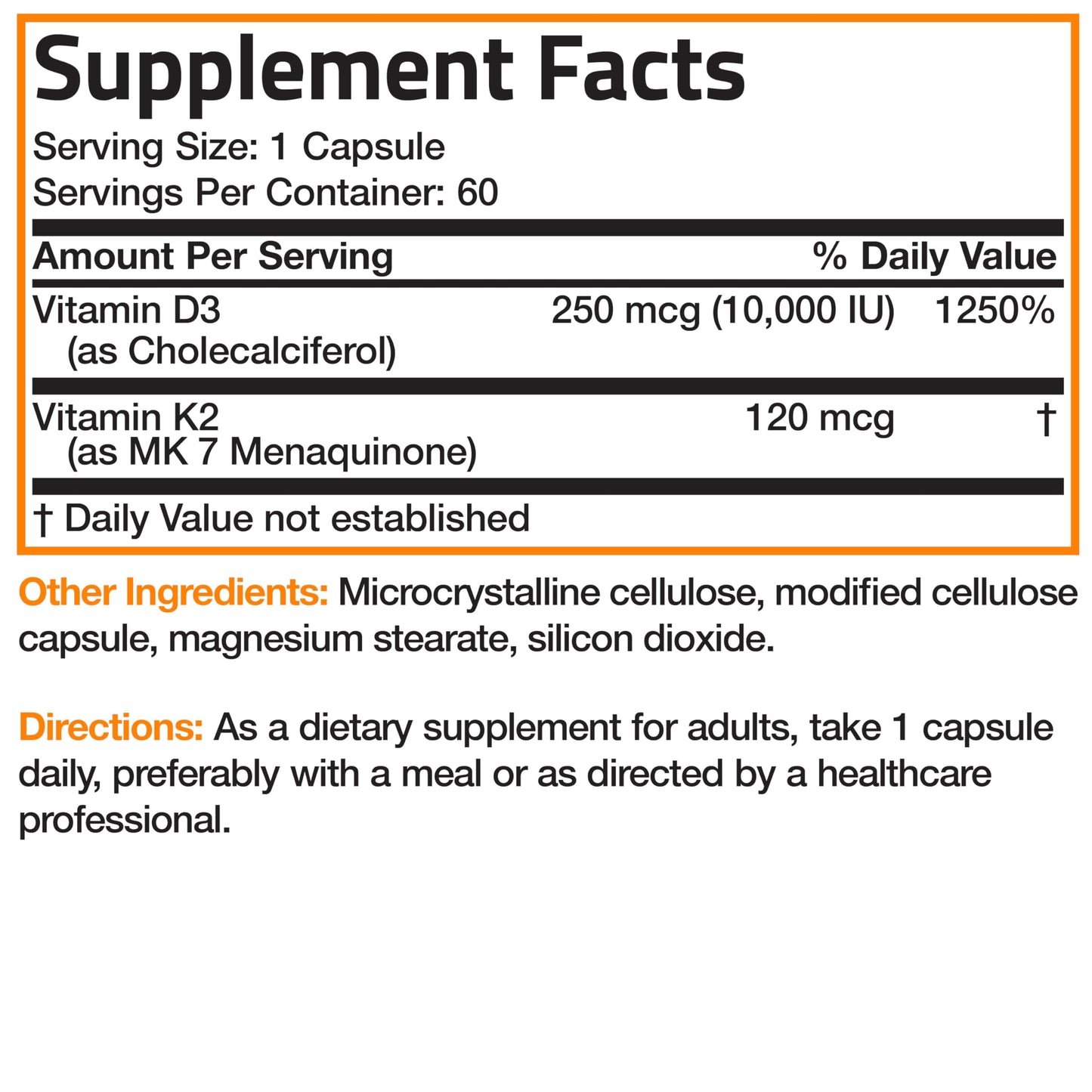 Bronson Vitamin K2 D3 (MK7) Extra Strength D3 & K2 Complex, 120 Capsules | Bone, Immune & Heart Health Support, Gluten Free, Soy Free, Non-GMO, Vitamin D3 10,000IU (250 mcg) & 120 mcg K2 MK-7