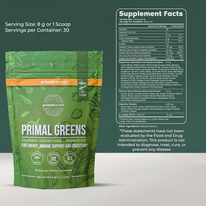 Primal Harvest Super Greens & Collagen Powder Supplements for Women and Men Superfood Greens Powder and Collagen Peptides Powder for Hair, Skin, and Nails Bundle