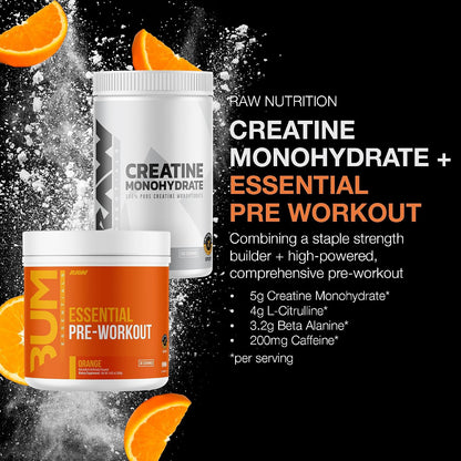 RAW Nutrition Creatine Monohydrate & Orange Pre-Workout Powder Bundle