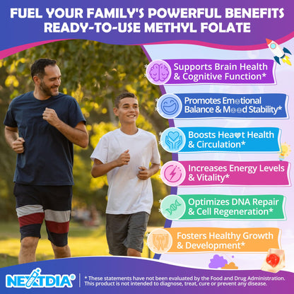 L-Methylfolate 1000 mcg + Methyl B12 Gummies for Kids & Adults - Active 5-MTHF, w/Omega-3 DHA & EPA(3:1), Choline & TMG, B6, Supports MTHFR Gene, Brain, Energy & Methylation, Sugar free, 60 Cts