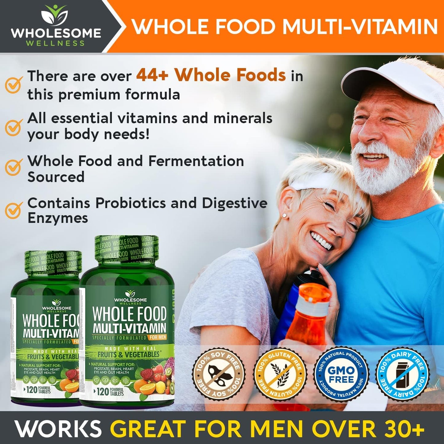 Wholesome Wellness Liposomal Vitamin C Capsules (200 Pills 1500mg Buffered) High Absorption + Food Multivitamin for Men - Natural Multi Vitamins, Minerals, Organic Extracts Bundle