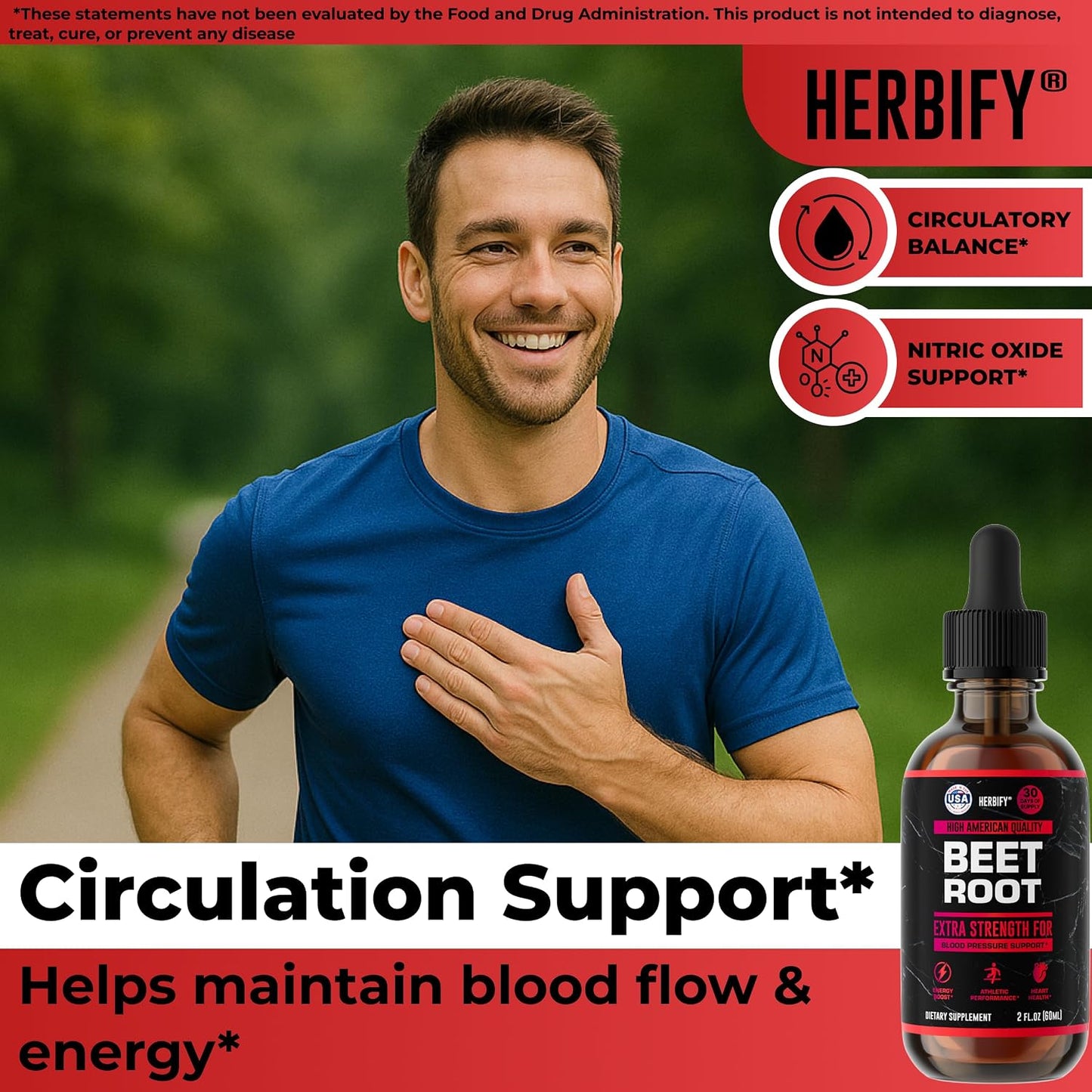 HERBIFY Beet Root Extract - Blood Pressure Supplement & Nitric Oxide Booster - Beetroot Supplement for Heart Health and Energy Booster for Men & Women (30 Days Supply) Made in USA 2 FL Oz