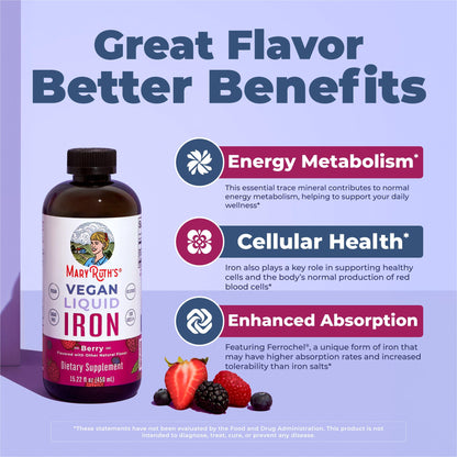 MaryRuth’s Liquid Iron | Iron Supplement for Women Men & Kids | Red Blood Cell Formation | Oxygen Support | Energy Metabolism | Ages 4 & Up | Sugar Free | Vegan | Non-GMO | Gluten Free | 15.22 Fl Oz