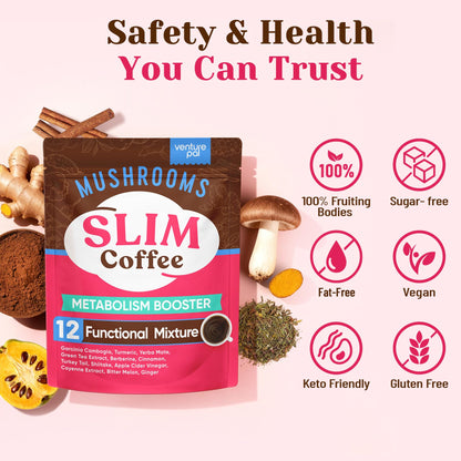 Venture Pal Mushroom Coffee, 12 Mushrooms, Focus & Digestion, 40 Servings | 12 Adaptogenic Mushrooms with Lion's Mane, Cordyceps, Reishi, Turkey Tail, Ashwagandha & Probiotics, Low Caffeine & Calories