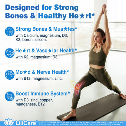Calcium 1200 mg with Vitamin D3 K2 5000 IU Softgels Supplement for Women Men - Liposomal Calcium Citrate & Algae Calcium Magnesium Zinc + D3 K2 B12, Plant-Based Vegan Vitamin D, Boron for Bone,120ct