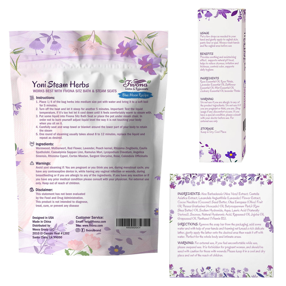 FIVONA Yoni Care Kit 3 in 1 - pH Balanced Natural Vaginal Oil 30 ml, Organic Herbal Soap 5.3 oz