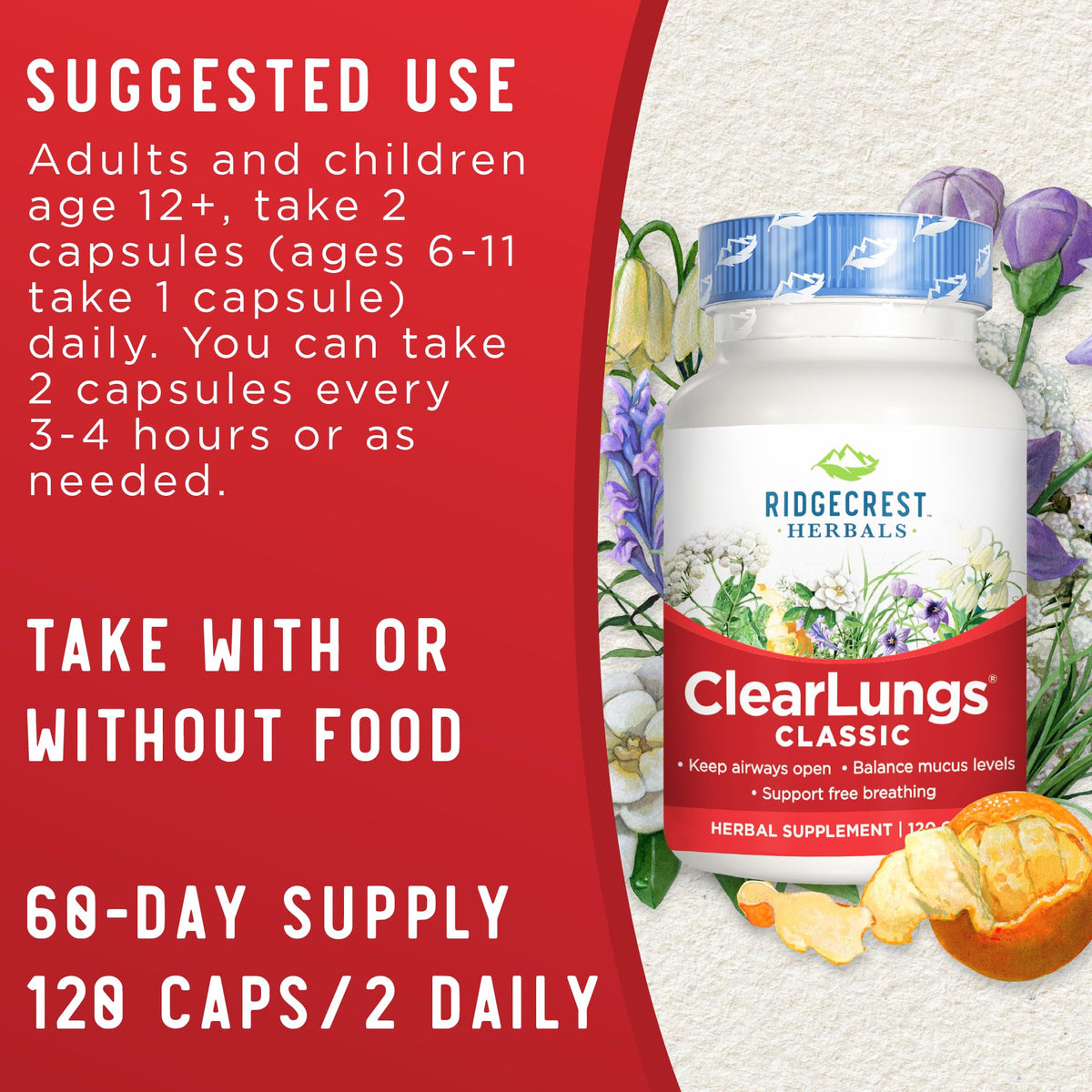 Ridgecrest Herbals ClearLungs Classic, Daily Health Supplement, Natural Lung and Nasal