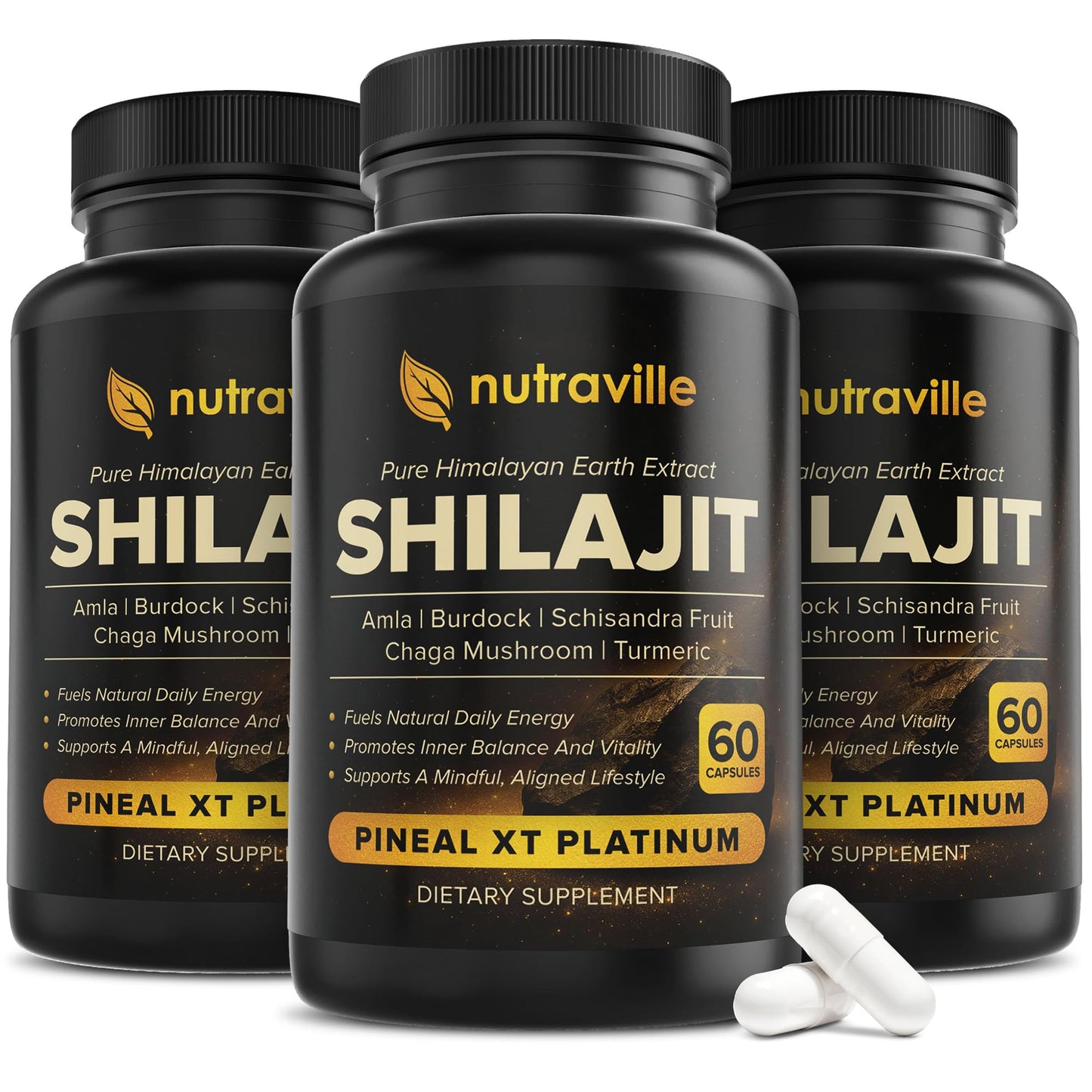 Pineal XT Platinum - Pure Himalayan Shilajit Supplement | Supports Energy, Brain Health & Memory, Rapid Pineal Gland Activation Cognitive Health Support, 60 Veggie Capsules