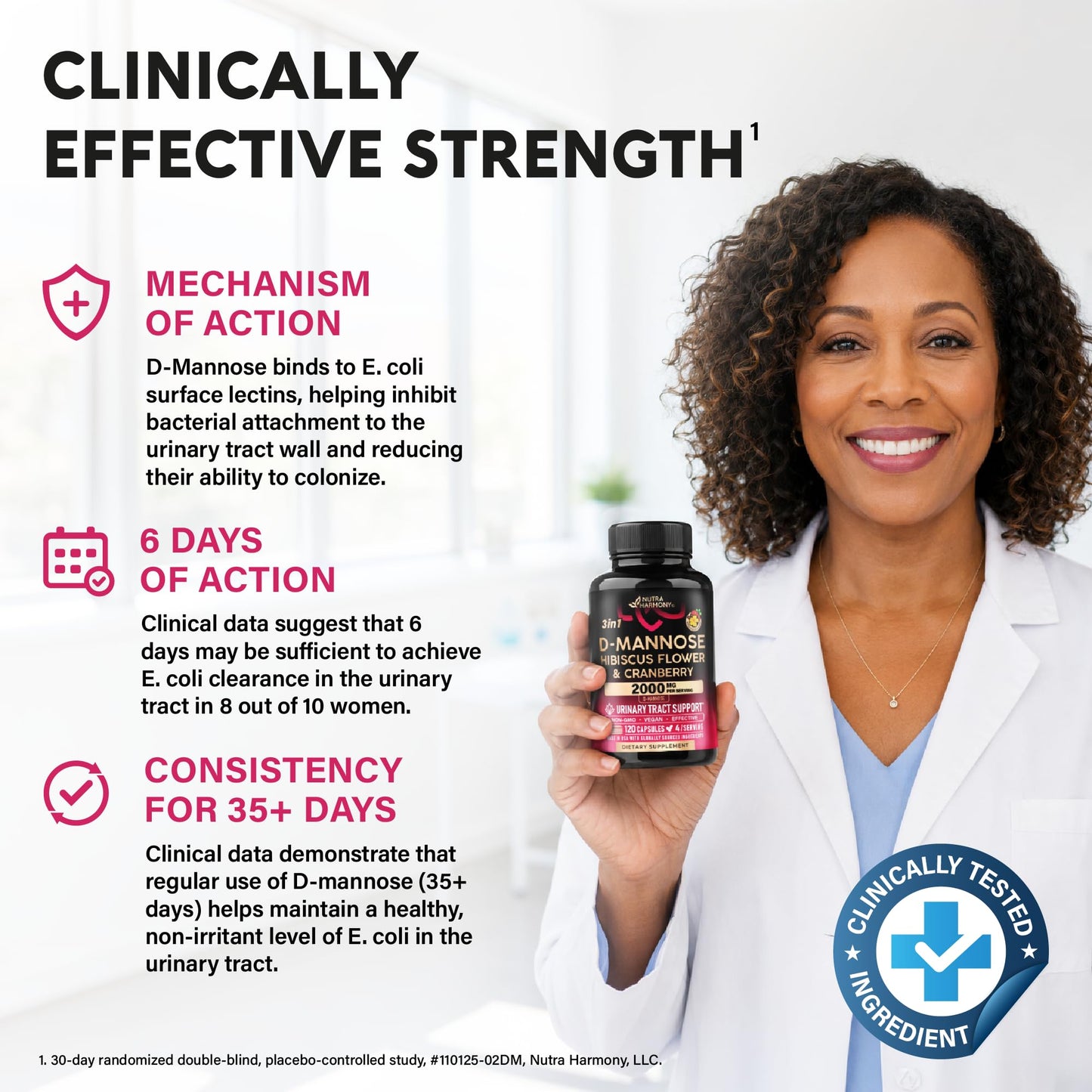 D-Mannose 2000mg with Cranberry & Hibiscus - Clinically Tested Strength for Urinary Tract Health - Supplement for Women - Bladder, Liver & Microflora Support - Lab Tested - Vegan, 120 Capsules