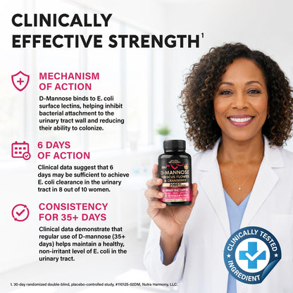 D-Mannose 2000mg with Cranberry & Hibiscus - Clinically Tested Strength for Urinary Tract Health - Supplement for Women - Bladder, Liver & Microflora Support - Lab Tested - Vegan, 120 Capsules