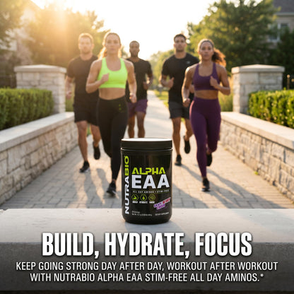NutraBio Alpha EAA - All-Day Amino Acids for Muscle Growth and Hydration - Essential Amino Acids with Nootropics & Adaptogens- Full Spectrum EAA BCAA Powder - 30 Servings - Strawberry Lemon