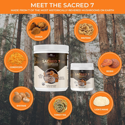 Naturealm Sacred 7 Mushroom Extract Powder - USDA Organic - Lion's Mane, Reishi