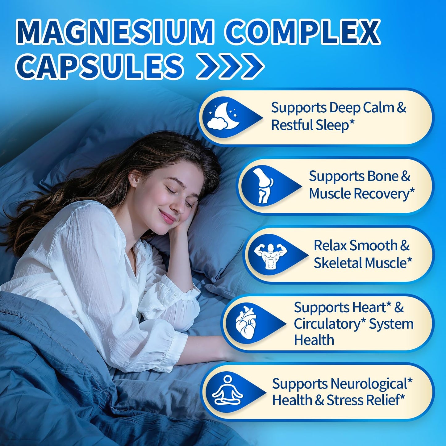 Triple Magnesium Complex for Women and Men, Magnesium Glycinate 400mg, Malate, Citrate, High Absorption Chelated Magnesium Supplement Support Sleep, Muscle, Non-GMO, Gluten Free - 240 Capsules