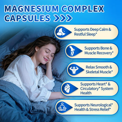 Triple Magnesium Complex for Women and Men, Magnesium Glycinate 400mg, Malate, Citrate, High Absorption Chelated Magnesium Supplement Support Sleep, Muscle, Non-GMO, Gluten Free - 240 Capsules
