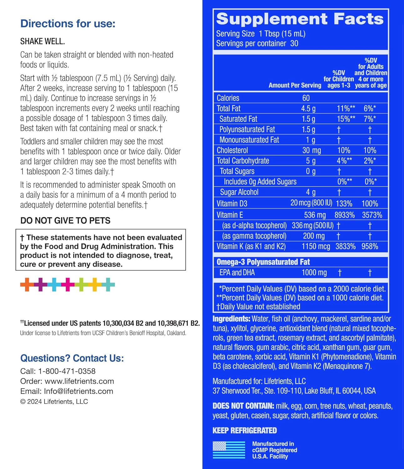Lifetrients Speak+D Smooth — Kids Omega-3 Smoothie with Vitamin D3 — Pediatric Specialist Developed — Sugar-Free, Xylitol Sweetened — Orange Vanilla — 15.2 oz