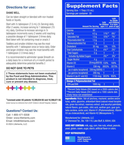 Lifetrients Speak+D Smooth — Kids Omega-3 Smoothie with Vitamin D3 — Pediatric Specialist Developed — Sugar-Free, Xylitol Sweetened — Orange Vanilla — 15.2 oz
