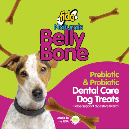 Fido Belly Bones for Dogs, Mini - 21 Count - Yogurt-Flavor Dental Treats for Small Dogs - Plaque & Tartar Control for Fresh Breath - Digestive Support - Made in USA