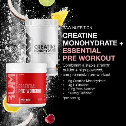 RAW Nutrition Creatine Monohydrate & Fruit Burst Pre-Workout Powder Bundle