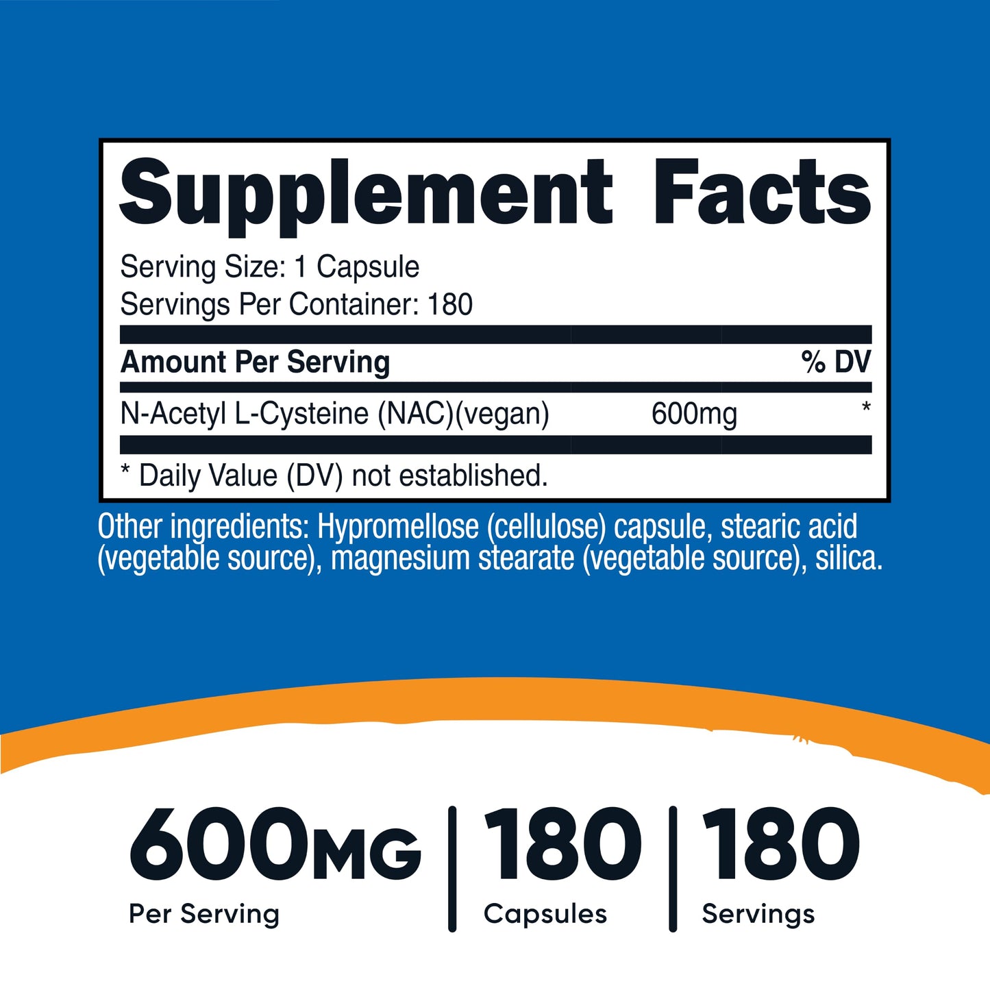 Nutricost N-Acetyl L-Cysteine (NAC) 600mg, 180 Capsules | GMO-Free And Gluten Free
