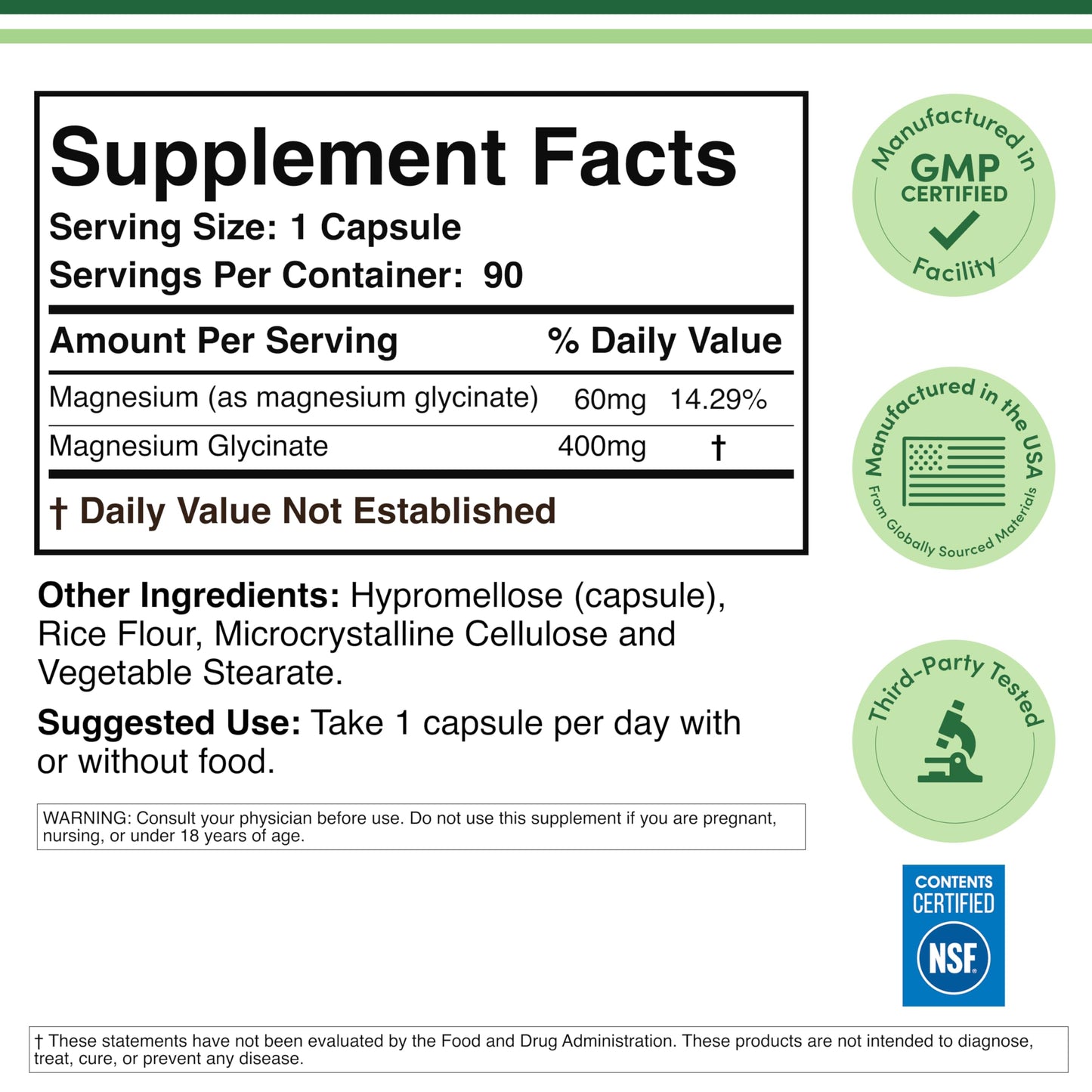 Magnesium Glycinate 400mg | 180 Capsules | Sleep, Muscle, & Heart Support | Vegan, Third Party Tested, Gluten Free, Non-GMO, by Double Wood Supplements