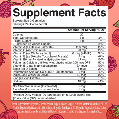 MARYRUTH'S Kids Vitamins USDA Organic | Multivitamin Gummies + Postbiotics for Ages 4+ | Multivitamin for Kids with Lactobacillus Rhamnosus | Children’s Vitamins | Vegan | Non-GMO | 60 Count