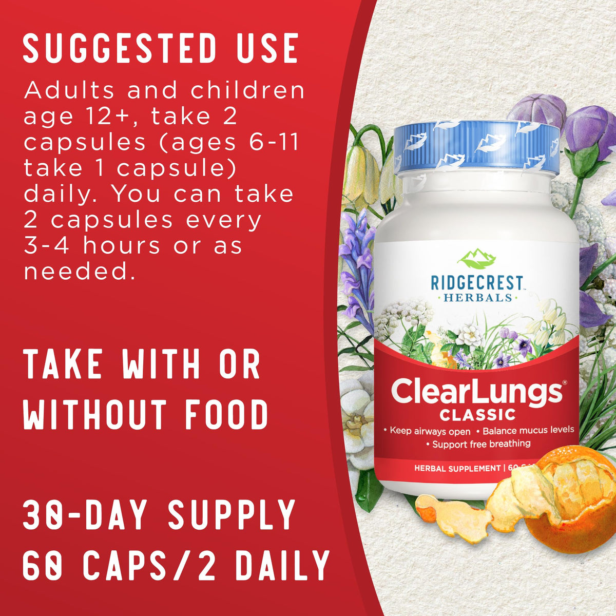 RidgeCrest Herbals ClearLungs Classic, Natural Lung and Nasal Daily Health Supplement