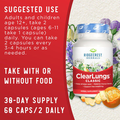 RidgeCrest Herbals ClearLungs Classic, Natural Lung and Nasal Daily Health Supplement