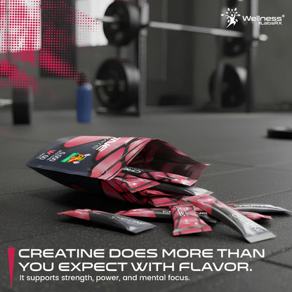 WELLNESS LABSRX Creatine Monohydrate Powder Sachets 300g – Fruit Punch Flavor Micronized Creatine Powder Supplement, Creatine for Women and Men, Supports Strength, Energy, Performance - 60 Servings