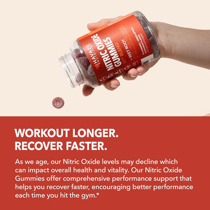 Nitric Oxide Beet Root Gummies with L-Arginine, NO Gummies, 90 Count | Vegan, Non-GMO Nitric Oxide Supplement for Energy, Endurance, and Recovery, Green Apple and Cinnamon Flavor, 30 Servings