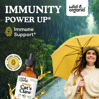 Wild & Organic Cats Claw Herb Supplement - Immune Support - Pure Cats Claw Tincture - Add to Tea Liquid Drops - Uncaria Tomentosa Bark - Vegan, Sugar & Alcohol-Free - 4 fl oz