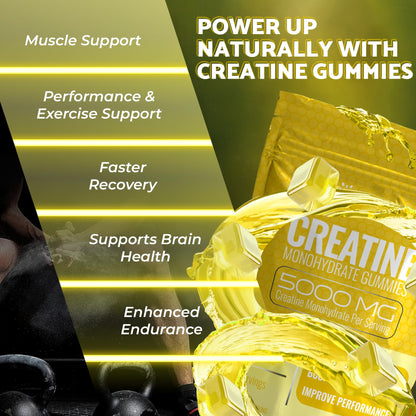 Creatine Gummies 5000mg, 30 Servings Creatine Monohydrate Gummies - Third-Party Tested Creatine for Women, Strawberry Flavor Creatine for Men, Muscle Growth, Strength, and Recovery - Pack of 1