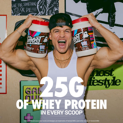 GHOST Whey Protein Powder, Cinnabon - 2LB, 25G of Protein - Cinnamon Roll Flavored Isolate, Concentrate & Hydrolyzed Whey Protein Blend - Post Workout Shakes - Soy & Gluten Free