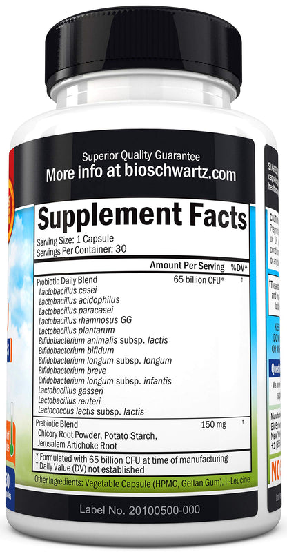 Probiotic 65 Billion - Probiotics with Prebiotic for Women & Men - Lactobacillus