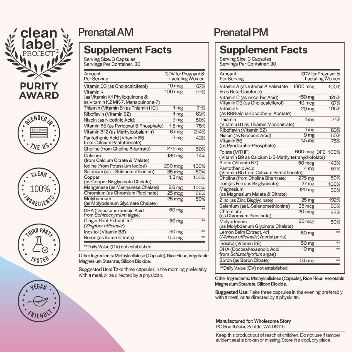 Premium Bioavailable Prenatal & Postnatal Vitamins for Women with DHA, Folate & Iron