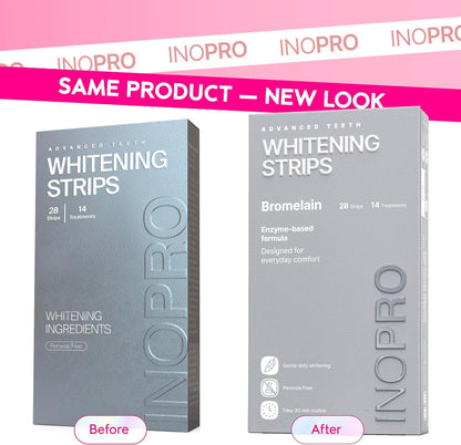 InoPro Natural Teeth Whitening Strips Kit 14 Treatments - Sensitive Teeth Whitener, Peroxide Free with Papain, Bromelain, Coconut Oil, White Strips for Teeth Whitening (28 Strips)