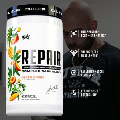Cutler Nutrition Repair Sour Rainbow Candy Recovery Powder, 20 Servings | 19.75 oz | 15g Fast-Absorbing Carbs from Waxy Maize and Cluster Dextrin, plus 5g BCAAs and 2g EAAs for Muscle Recovery