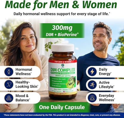 DIM Complex 300mg with BioPerine Supports Hormone Balance 60 Vegan Capsules