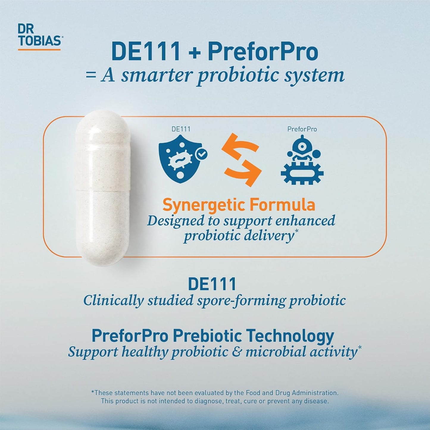 Dr. Tobias Deep Immune Probiotic + Prebiotic 60 Capsules | Gut Health | Dual Action Gut & Immune Support | DE111 Spore Forming Probiotics + PreforPro | Targeted Release | Shelf Stable | 30 Servings