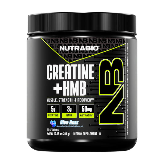 NutraBio Creatine + HMB- Creatine Monohydrate with HMB Powder for Muscle Growth, Increased Strength- 30 Servings (Unflavored)