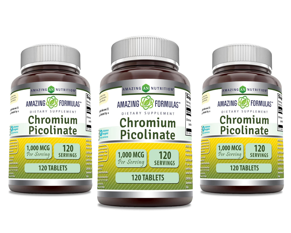 Amazing Formulas Chromium Picolinate 1000 Mcg | Tablets Supplement | Non-GMO | Gluten-Free | Made in USA (120 Count, 1 Pack)