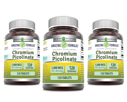 Amazing Formulas Chromium Picolinate 1000 Mcg | Tablets Supplement | Non-GMO | Gluten-Free | Made in USA (120 Count, 1 Pack)