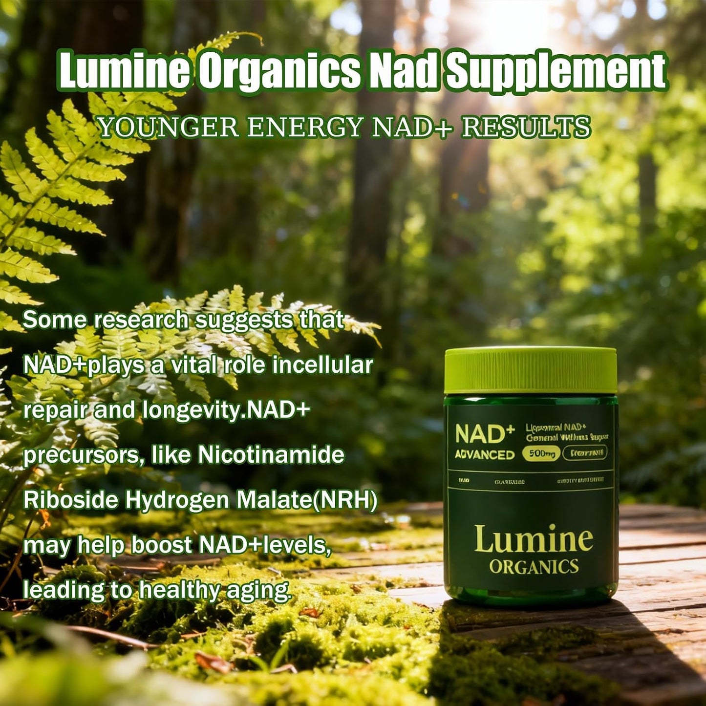 1PCSLumine Organics NAD+ Supplement for Energy Metabolism Support, Liposomal Capsules Containing Resveratrol,Nicotinamide Ribosidean & Quercetin,Alternative to NMN Supplement,Gluten-Free,Vegan (1PCS)