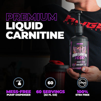 Huge Supplements Liquid L-Carnitine 3000, Superior Potency Infused with 500mg MitoBurn & 25mg GBB, Premium Stim-Free & Energy Boost, Convenient Pump Top, 32 Oz (60 Servings)