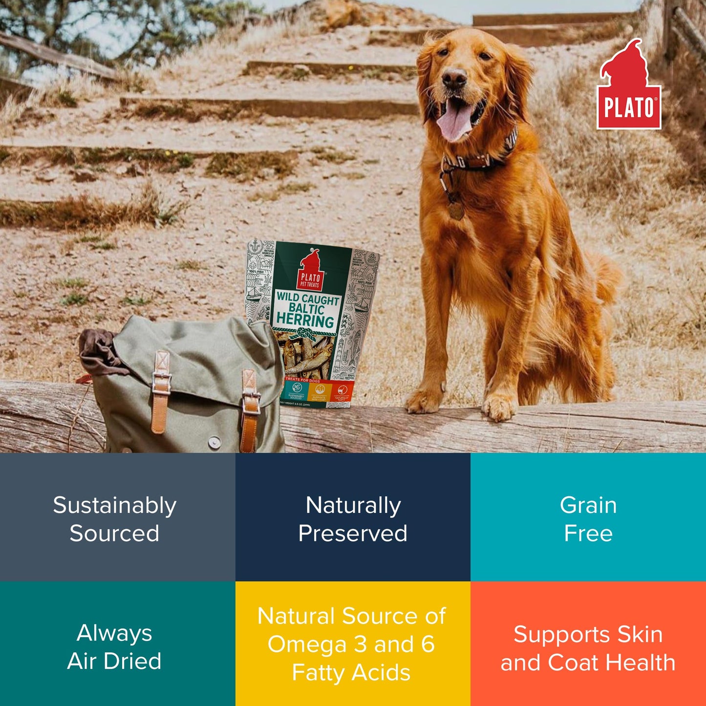 Plato Single Ingredient Wild-Caught Baltic Herring Dog Treats, Air-Dried Whole Fish, Omega-Rich Skin & Coat Support, 8.5 oz