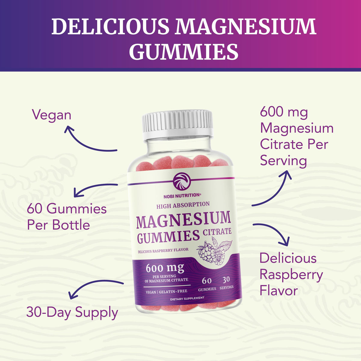 Magnesium Citrate Gummies | 600mg | High Absorption Magnesium for Calm