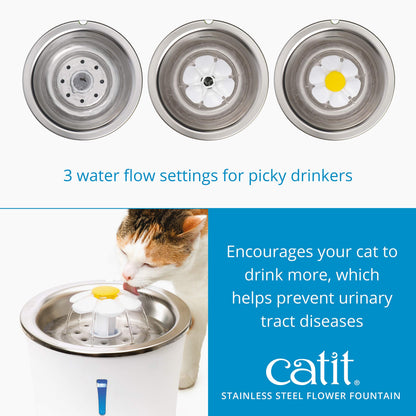 Catit Flower Fountain with Triple Action Filter, Cat Drinking Water Fountain, 3 L, Green | Cat Drinking Water Fountain