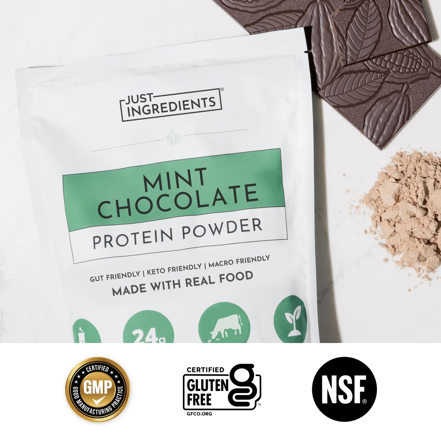 JUST INGREDIENTS Vanilla Bean Protein Powder – 20-Serving Blend with 100% Grass-Fed Whey & Organic Plant Proteins – Real Vanilla Bean & Cinnamon – Supports Muscle Recovery, Energy*